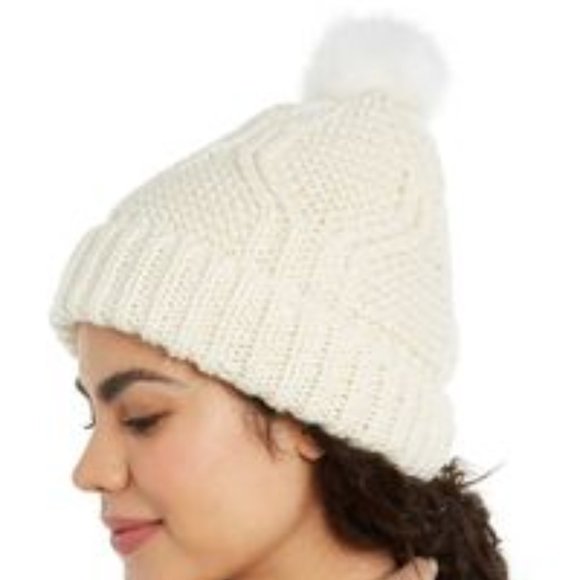 INC Cable Shine Beanie-FauxFur Pom/Fleece Lining😻 - Picture 1 of 6
